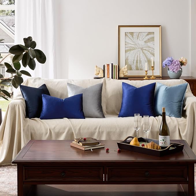 GIGIZAZA Blue Decorative Velvet Pillow Covers, 16x16 Small Square Couch Throw - Image 4