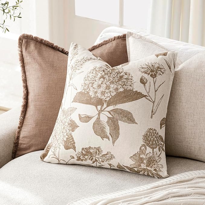 Foindtower Set of 2 Linen Floral Vintage Throw Pillow Covers Neutral Accent - Image 4