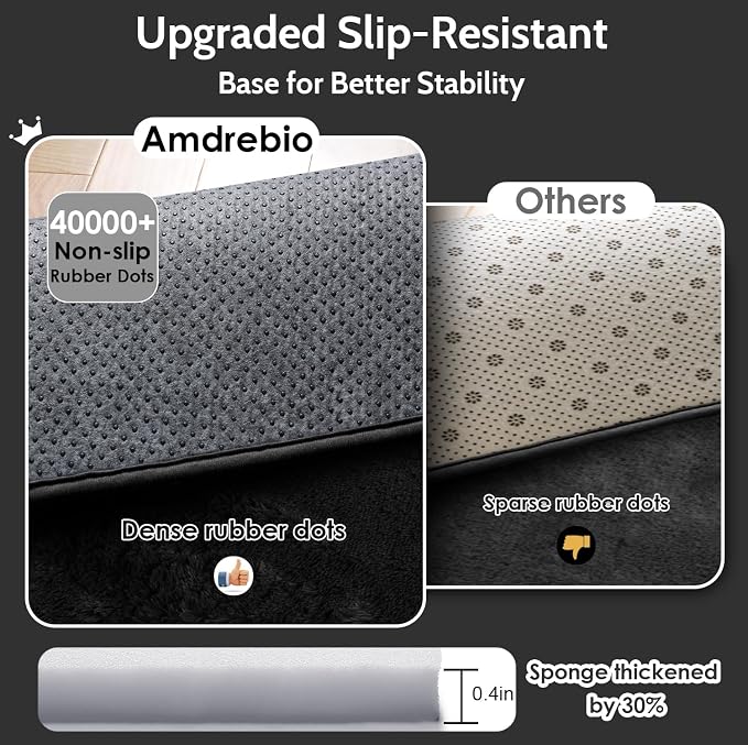 Amdrebio Black Rugs for Bedroom Living Room Decor Aesthetic, Fluffy Shag Furry - Image 6