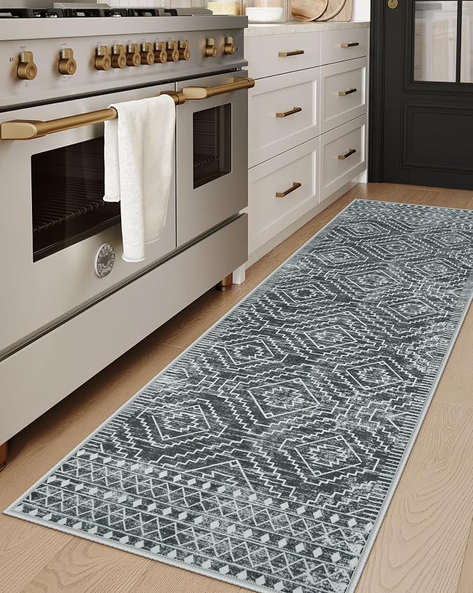 Wonnitar Washable Kitchen Runner Rug 2x6, Moroccan Grey Runners - Image 5