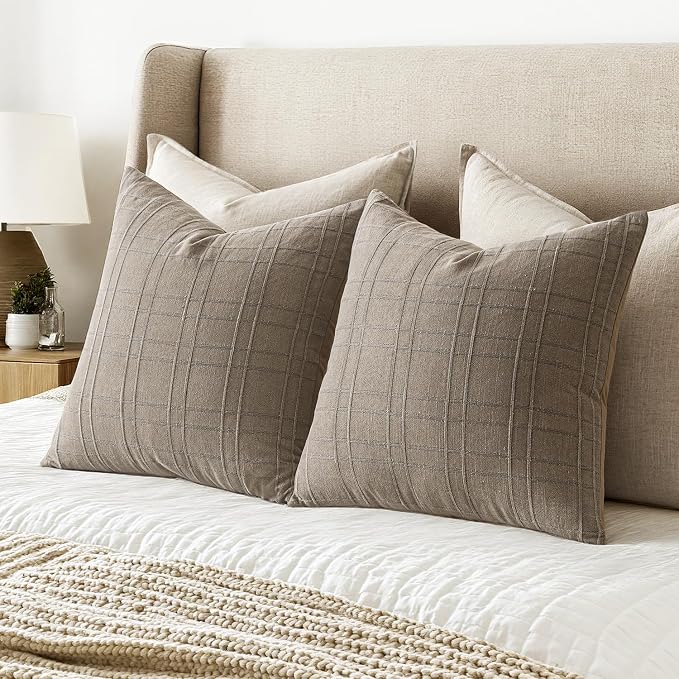 MIULEE Decorative Linen Check Throw Pillow Covers Neutral Farmhouse Vintage - Image 5