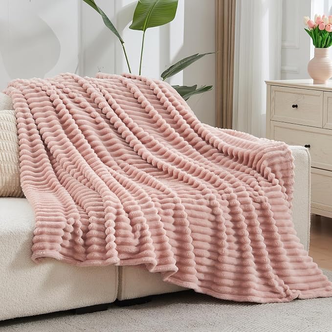 NEWCOSPLAY Super Soft Twin Blanket Pink Premium Silky Flannel Fleece 3D Ribbed - Image 8
