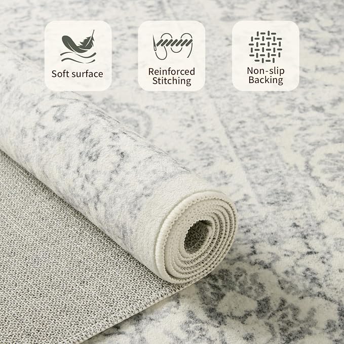 9x12 Extra Large Washable Area Rug, Soft Neutral Vintage Boho Rug - Image 4