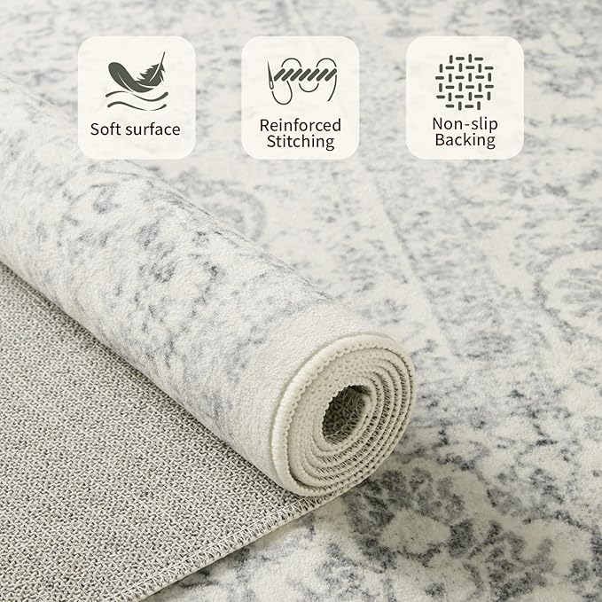 Rugxara 5X7 Washable Area Rug for Living Room, Neutral Vintage Large Boho Rugs - Image 4