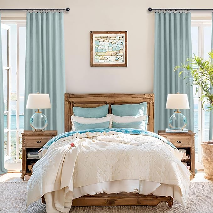 Aqua Curtains 84 Inch Length for Living Room Pair Set Back Tab Pocket Linen - Image 6