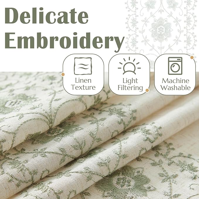 jinchan Weslie Boho Curtains for Bedroom Sage Green Vintage Floral Farmhouse - Image 4