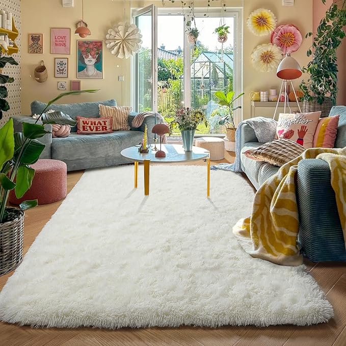 Amdrebio Ivory White Rugs for Bedroom Living Room, Soft Indoor Modern Area Rug - Image 3