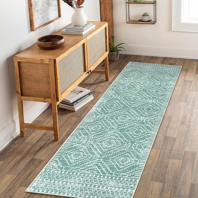 Wonnitar Moroccan 2'6"x8' Washable Kitchen and Bathroom Rug, Sage Green Boho - Image 7