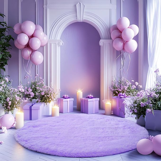 CAIYUECS Purple Round Fluffy Rug - Image 3