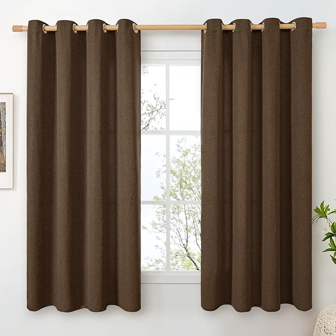 BGment Brown Linen Curtains for Living Room 63 Inch Length 2 Panels, Chocolate by BGment