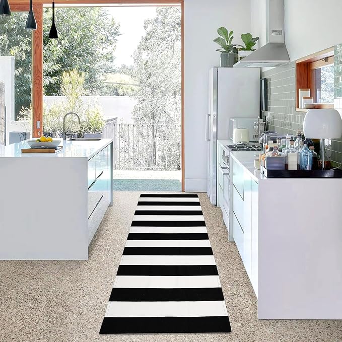 KOZYFLY Black and White Striped Runner Rug 2x6 Ft Washable Hallway Runner Rug - Image 3