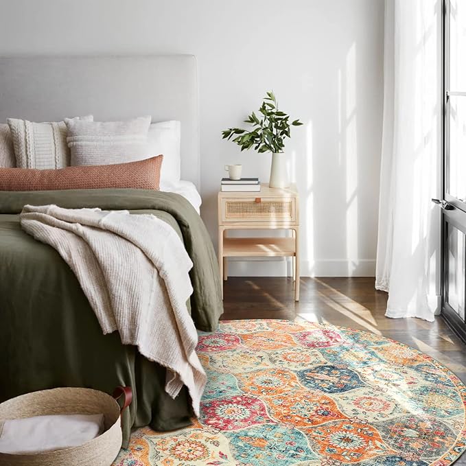 Lahome Moroccan Trellis Washable Round Area Rug, Round Rug 5ft Soft Non-Slip - Image 7