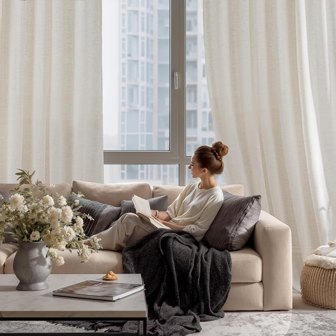 RYB HOME Linen Sheer Curtains Extra Long Window Drapes Light & Airy Translucent - Image 8
