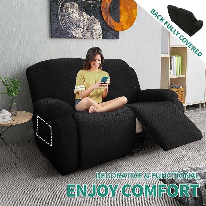 YEMYHOM 6 Pieces Stretch Loveseat Recliner Slipcover Jacquard Recliner Sofa - Image 2