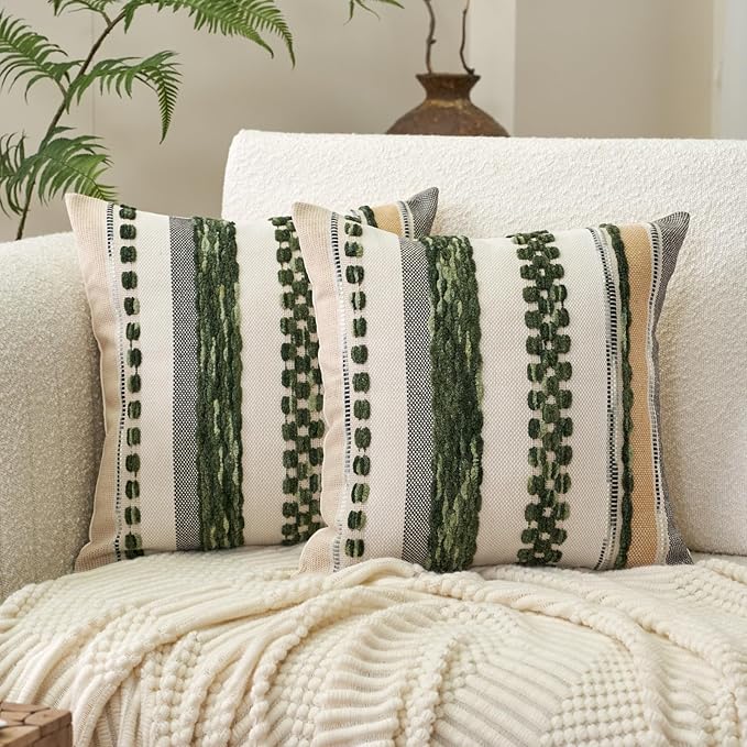 Aeckself Boho Throw Pillow Covers 18x18 Inch Set of 2, Farmhouse Decorative by AECKSELF