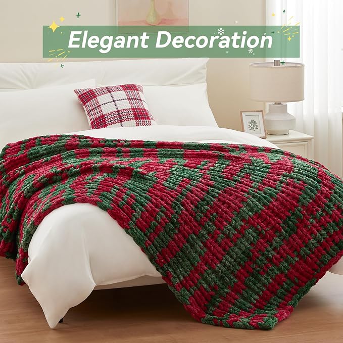 Negwoo Chunky Knit Throw Blanket, Handmade Stripe Crochet Big Thick Blanket - Image 2
