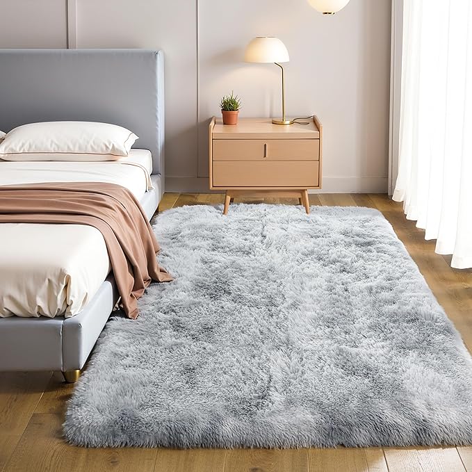 KICHOWUA Thick Area Rug Light Grey Fluffy Shag 3x5 - Image 8