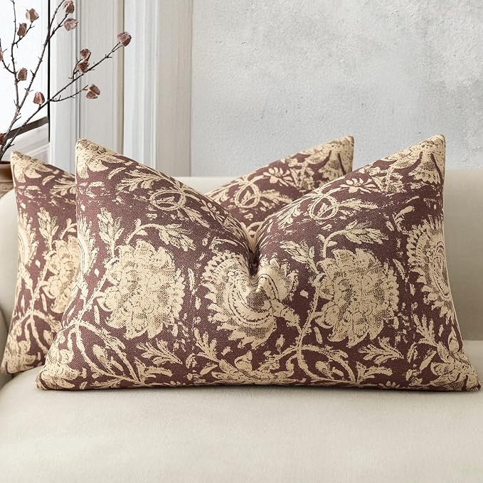 Vintage Floral Print Throw Pillow Covers 12x20 Set of 2 Neutral Modern by DKwizme