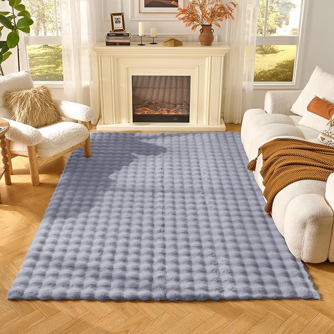 Lotus Karen Fluffy Light Grey for Living Room Bedroom, 5x7 Big Bubble Plush by LotusKaren