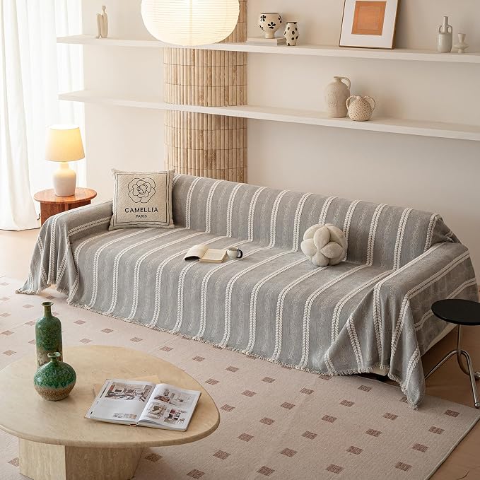 VClife Chenille Sofa Cover Bohemian Striped Pattern Couch Cover - Image 3