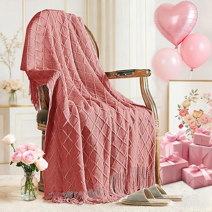 inhand Coral Pink Knitted Throw Blanket by inhand