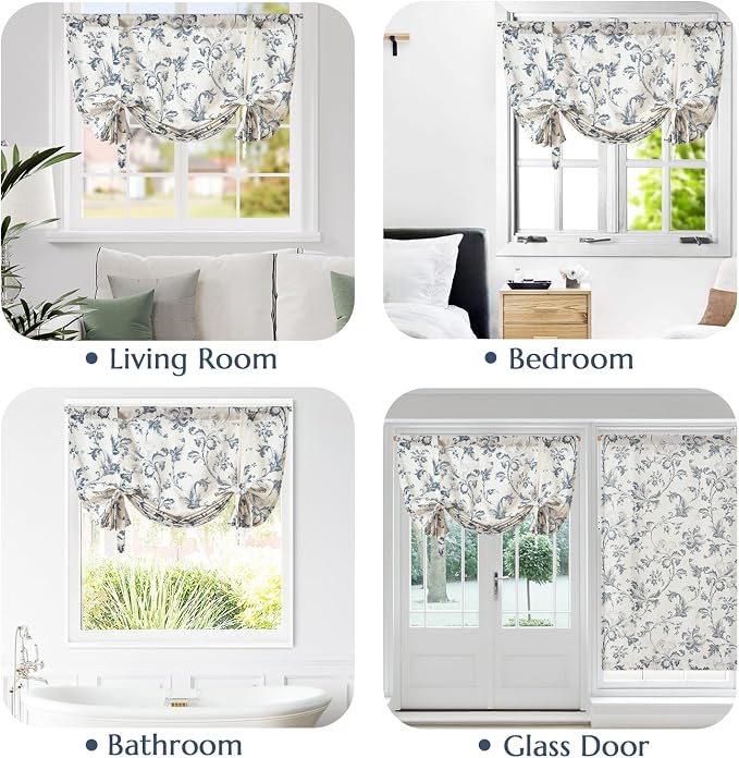 jinchan Tie Up Valance Curtain Floral Linen - Image 9