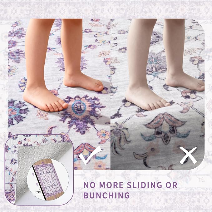 Tangsoo 4x6 Washable Area Rugs Non Slip, Boho Distressed Vintage Purple Floral - Image 5