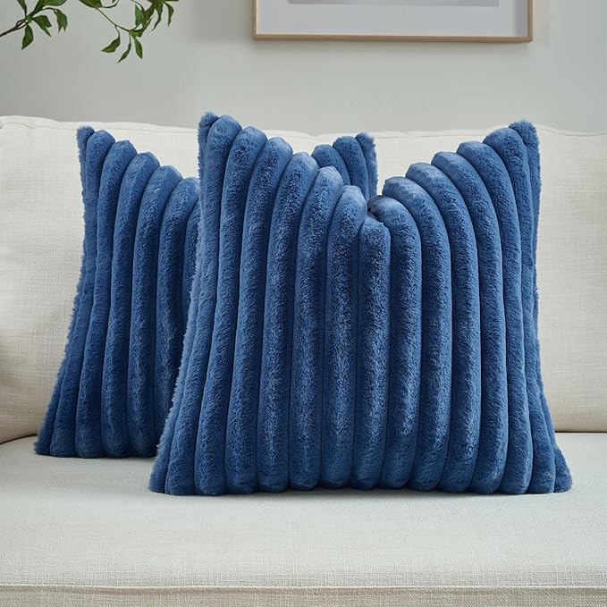 FUTEI Navy Blue Decorative Throw Pillow Covers Set of 2, 22x22 Inch Soft Fluffy by FUTEI