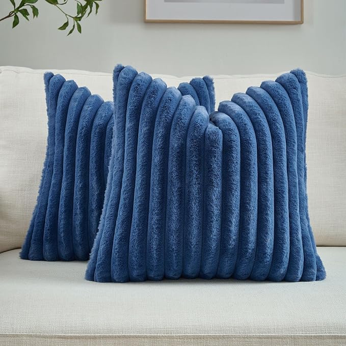 FUTEI Navy Blue Decorative Throw Pillow Covers Set of 2, 26x26 Inch Soft Fluffy by FUTEI