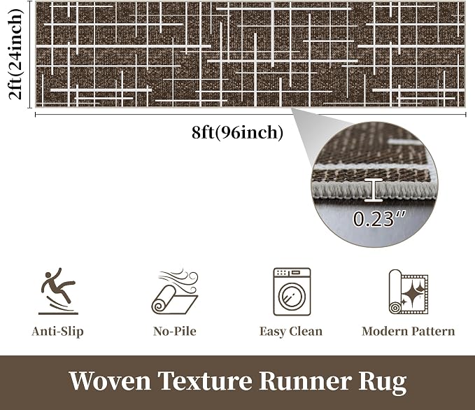 Non Slip Hallway Runner Rug 2x8, Modern Distressed Stripe, Washable Long Rug - Image 8