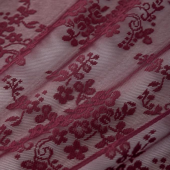 YJ YANJUN Vintage Lace Curtains 96 Inches Long-Victorian Floral Burgundy Xmas - Image 6