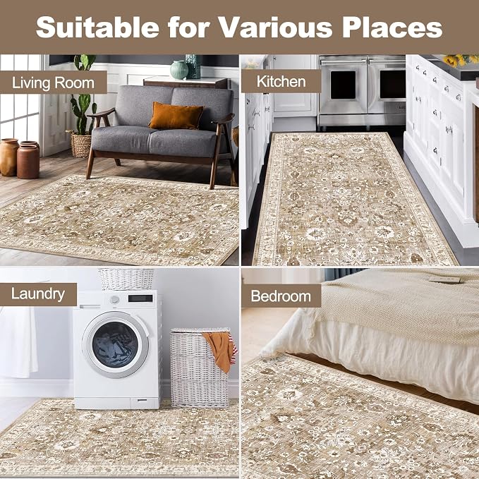 LOKHOM Washable Area Rug, 3x5 Non-Slip Kitchen Area Mat Vintage Living Room Rug - Image 8
