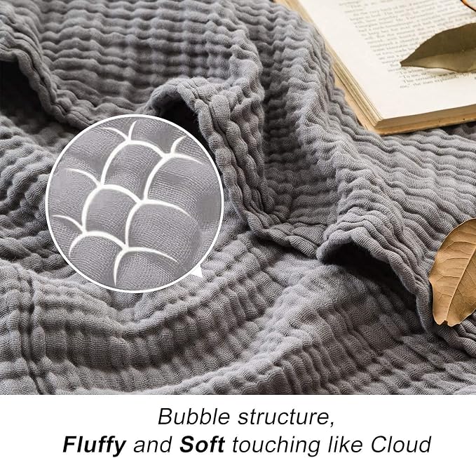 EMME Muslin Grey Twin Blanket 100% Cotton Bed Blankets - Image 8