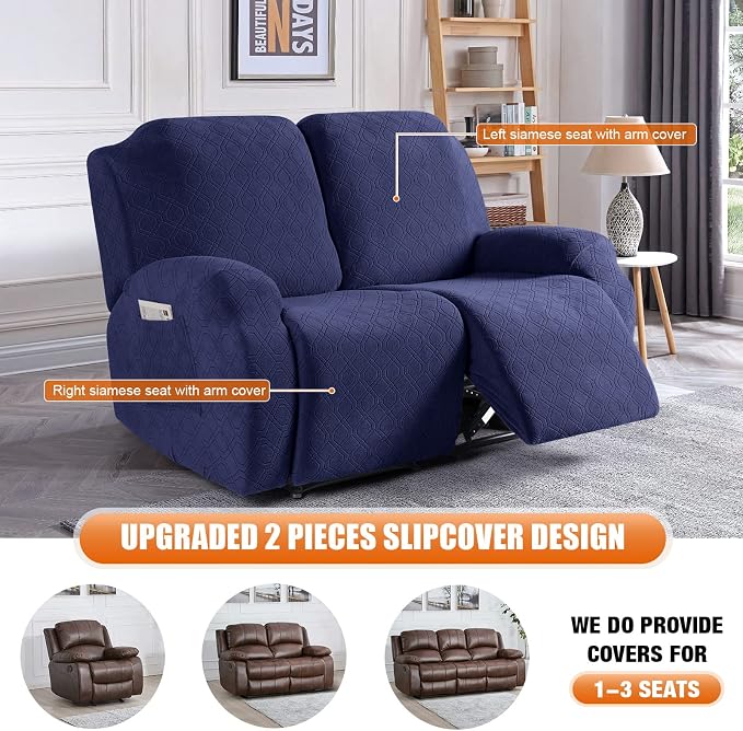 VANSOFY Recliner Cover, 2-Pieces Stretch Reclining Couch Cover - Image 4