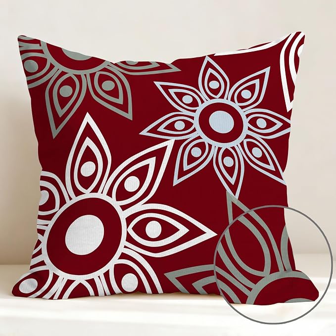 Hexagram Burgundy Geometric Pillow Covers 18x18 Set of 4, Decorative Outdoor - Image 6