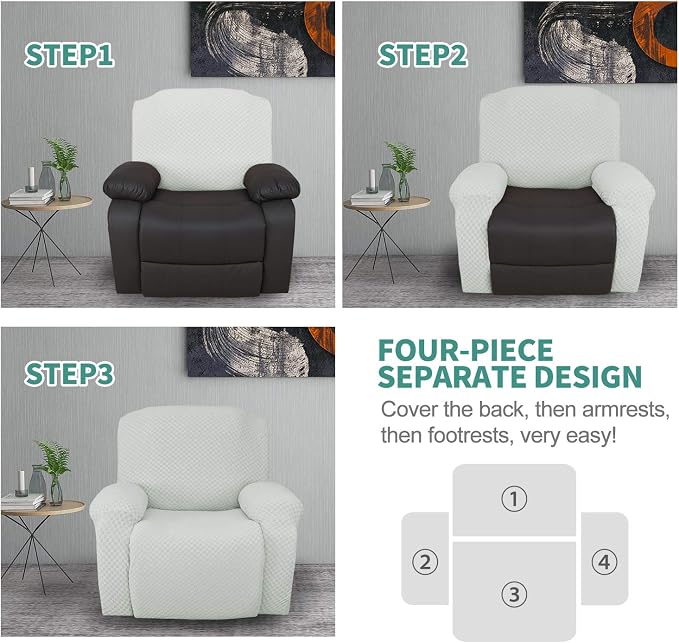 YEMYHOM 4 Pieces Stretch Recliner Slipcover Latest Jacquard Recliner Chair Cover - Image 7