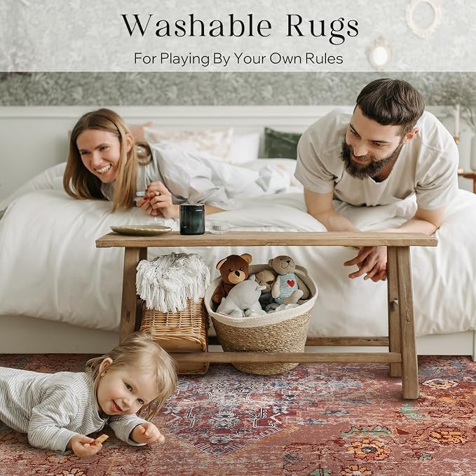Phantoscope Washable Area Rug 9'x12' Non-Slip, Vintage Neutral Fall Rugs - Image 9