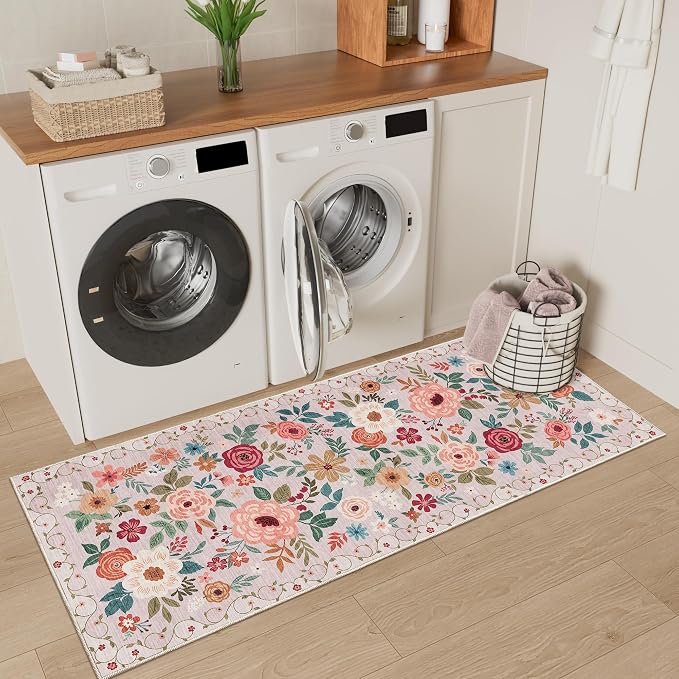 DUKINO 2x5 Runner Rug for Hallway, Washable Kitchen Floral Runner Rug - Image 5