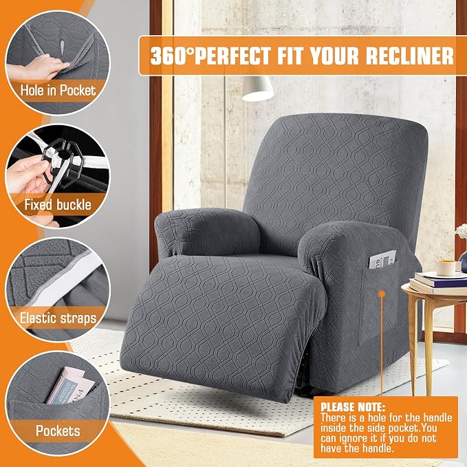 VANSOFY Oversized Recliner Chair Cover, 4-Pieces Stretch Recliner Covers - Image 5