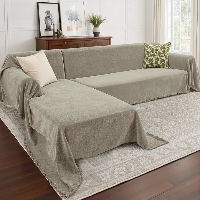 CAPALOCA Sectional Couch Covers, 2 Pieces Chenille Sofa Cover L Shaped Couch by CAPALOCA