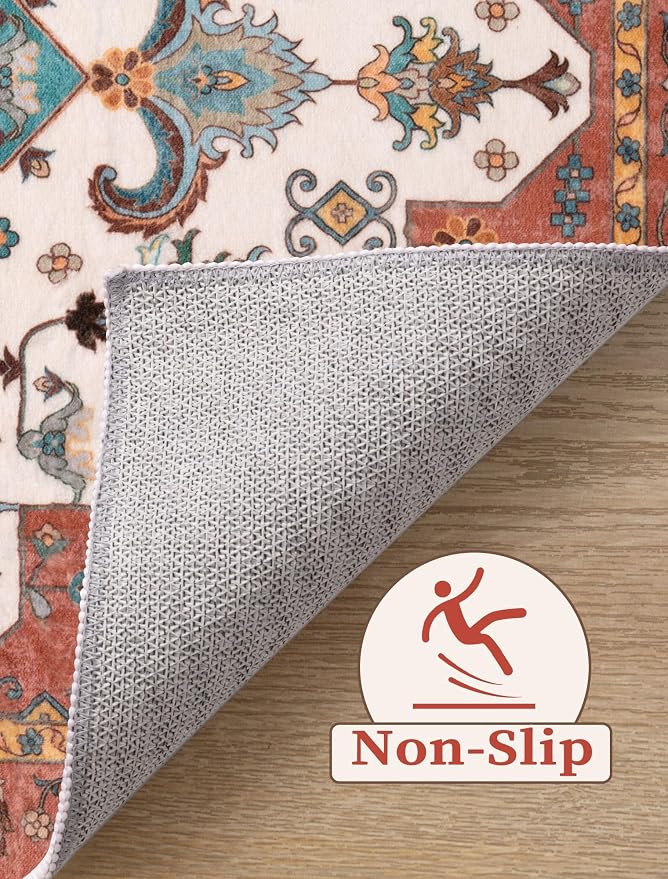 SERISSA Boho Washable Runner Rug, 2x5 Rug Non-Slip Vintage Orange Hallway - Image 3