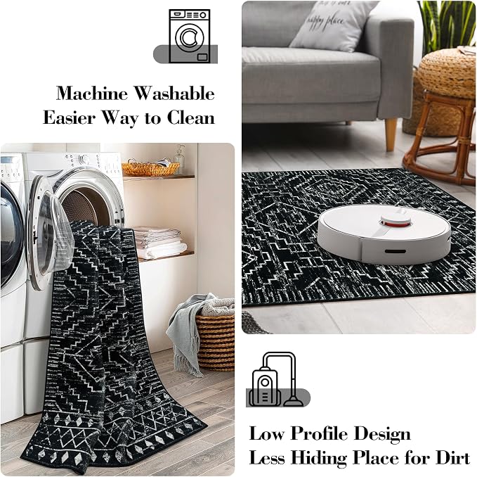 Wonnitar Moroccan 6x9 Area Rugs, Washable Black Rugs - Image 4