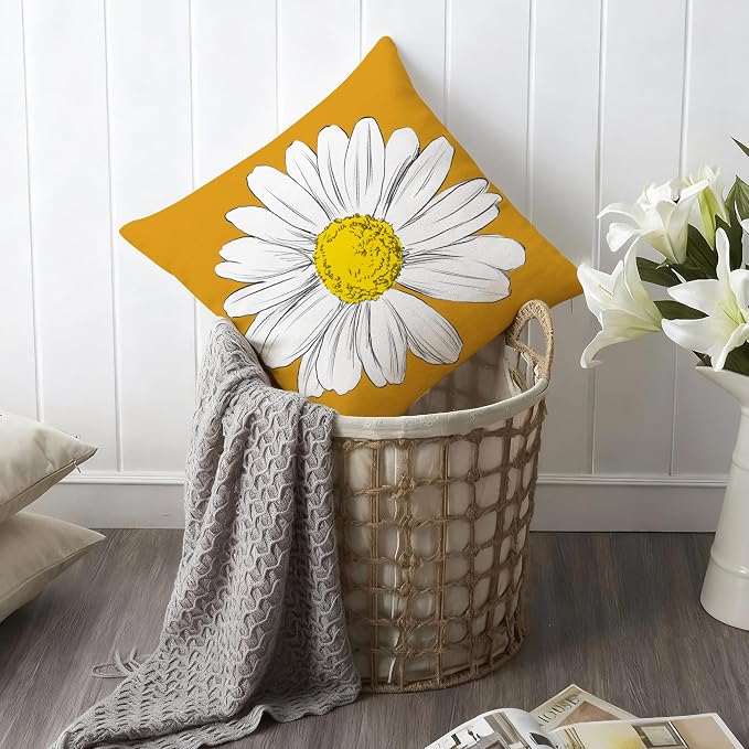 Hexagram Spring Summer Pillow Covers 18x18 Set of 4, Outdoor Floral Daisy - Image 4