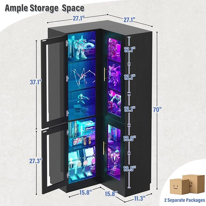 Armocity Corner Bookcase with Doors, 6-Tier Corner Book Shelf - Image 2