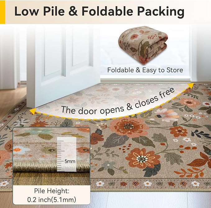 RELEANY Floral Nursery 6x9 Area Rugs Washable Print Boho Cute Carpet Non Slip - Image 4