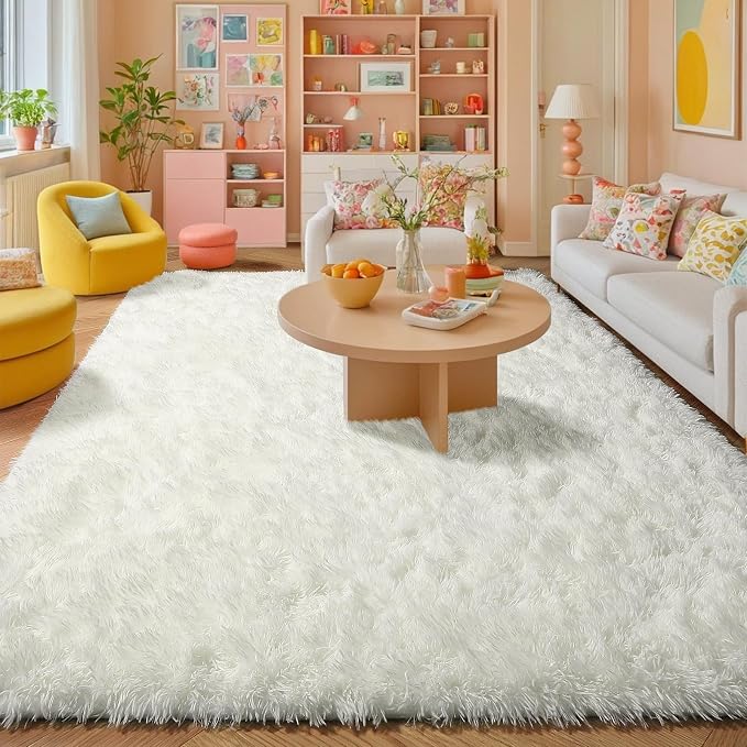 Amdrebio Ivory Area Rugs for Living Room Bedroom, 8x10 Big Large Soft Fluffy - Image 3