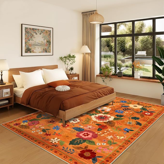 RELEANY Floral Nursery 5x7 Area Rugs Washable Print Boho Cute Carpet Non Slip - Image 7