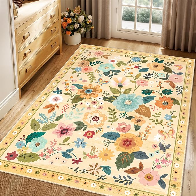 RELEANY Floral Nursery 3x5 Area Rugs Washable Print Boho Cute Carpet Non Slip - Image 8