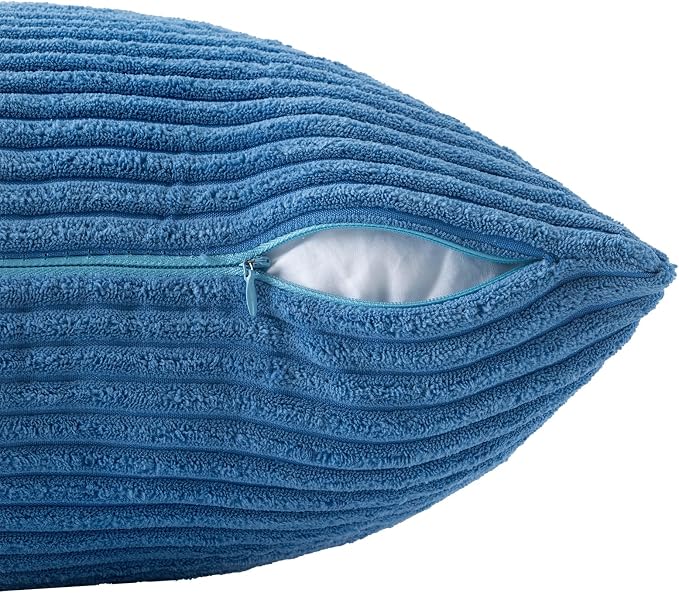 Volcanics Set of 4 Light Blue Corduroy Decorative Couch Throw Pillow Covers - Image 4
