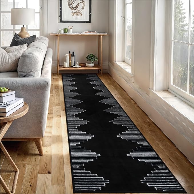 Seavish Runners for Hallways Non Slip 2.6x10 Low Pile Soft Black Carpet Runners - Image 6